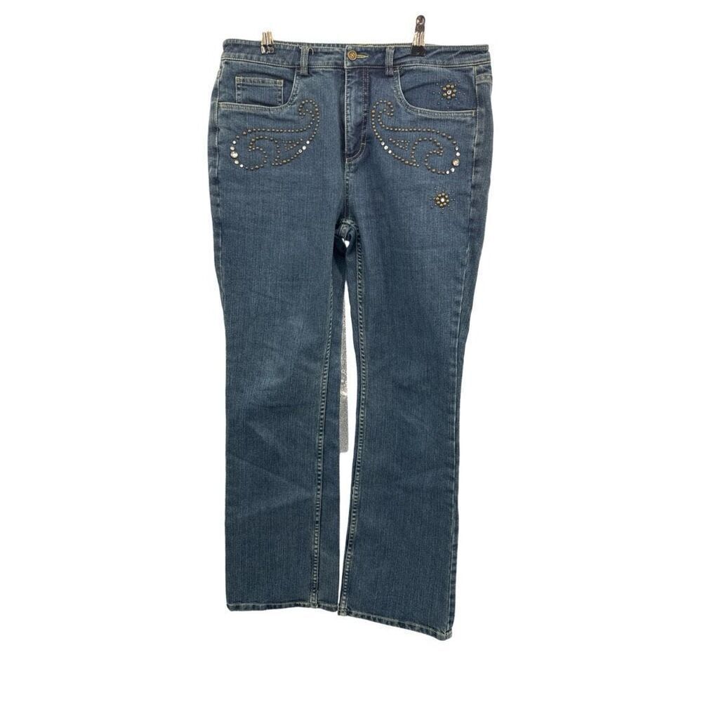 Doncaster Sport Women's Jeans Straight‎  Size 10 Blue Denim Studded  Mid-Rise